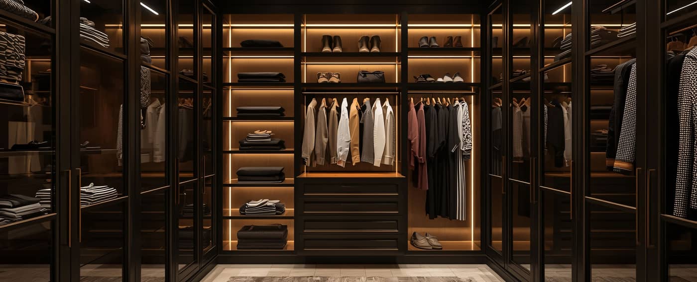 Man sieht einen gut sortierten Kleiderschrank